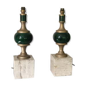 Paire de lampes en travertin