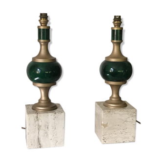 Pair of travertine lamps