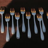 Box 12 cake forks in silver metal art deco