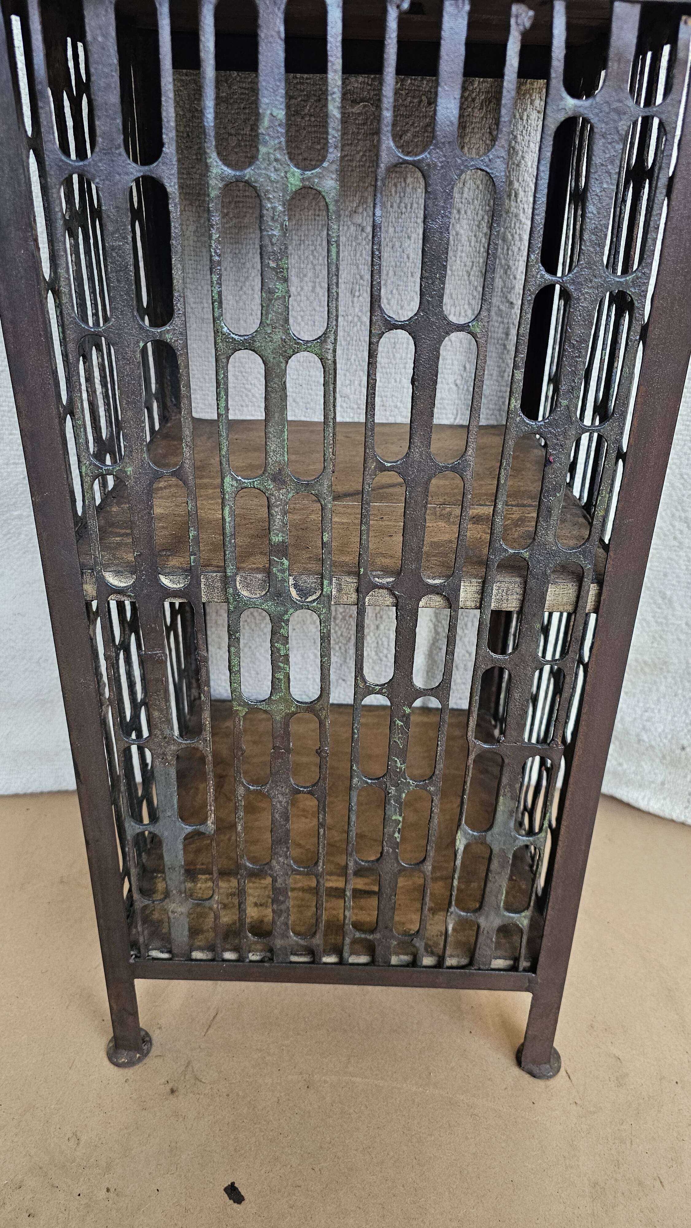Bedside table - wrought iron and teak side table