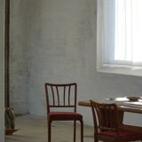 Set of 6 modern classic Danish dining chairs, oak with upholstered seats, 1950s.