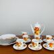 Tea and dessert set of 6 cups, German porcelain, flowers, 70s