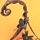 Art nouveau era wrought iron lamp tripod foot, decor foliage and roses