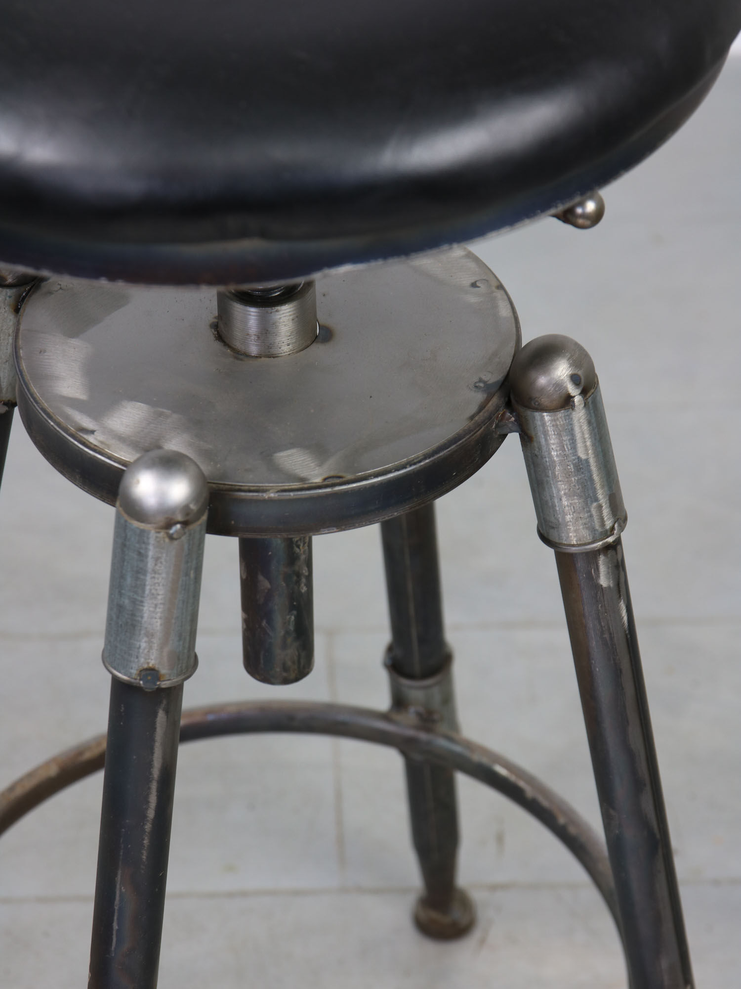 Vintage industrial metal & leather swivel bar stool