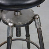 Vintage industrial metal & leather swivel bar stool