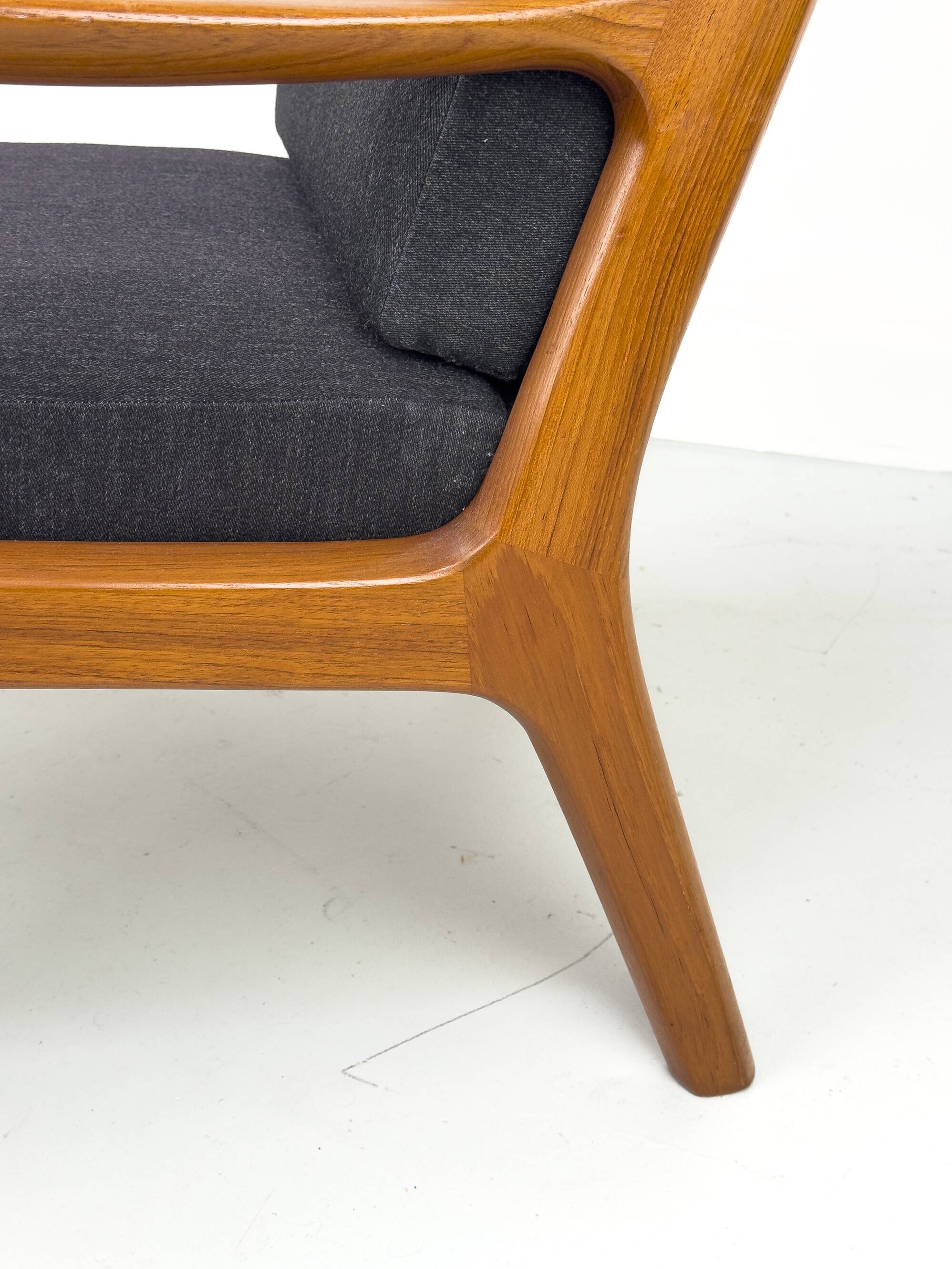 Senator Lounge Chair and Ottoman in Teak and Wool by Ole Wanscher for P. Je