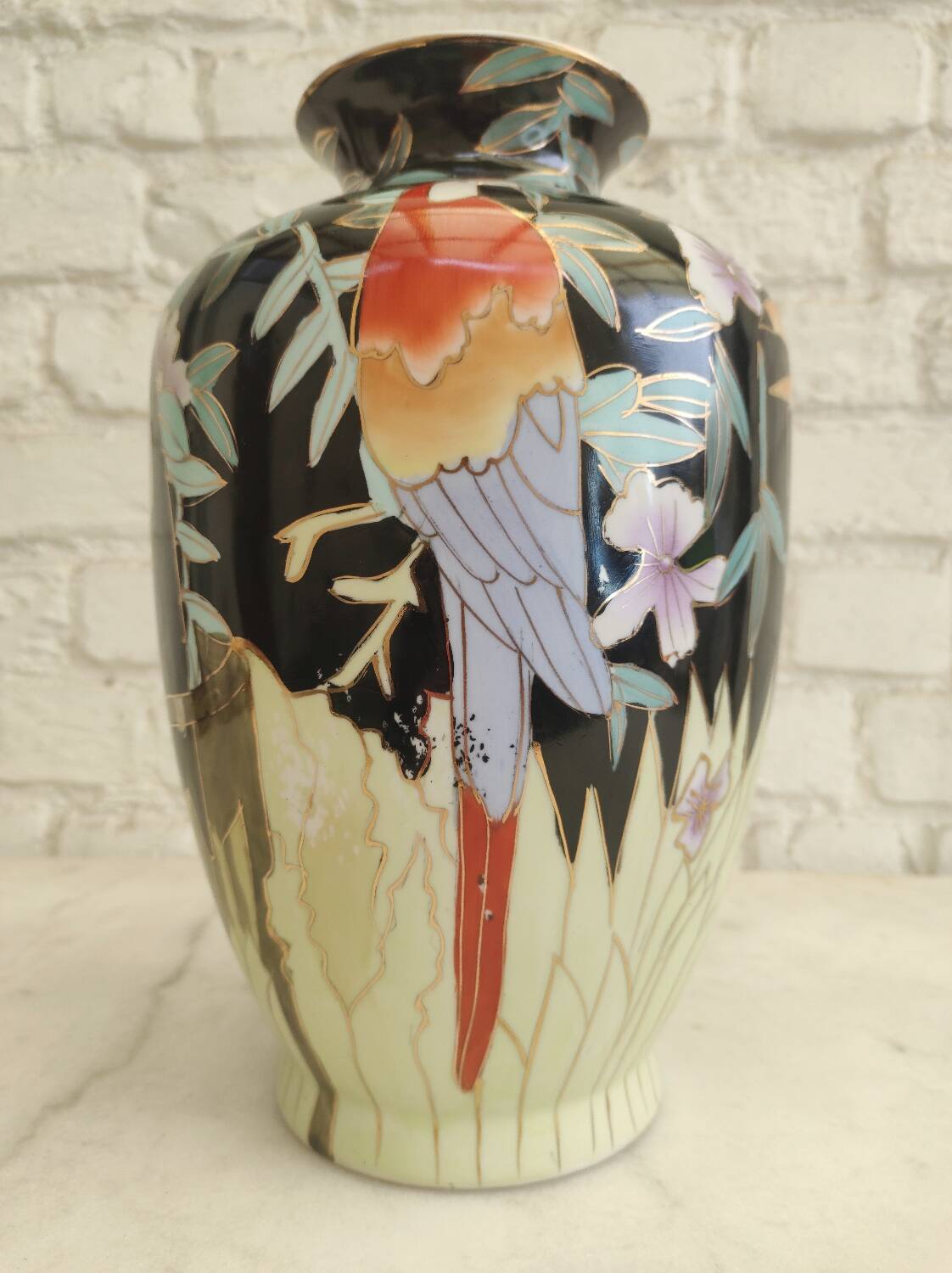Large Toucan vase "Jungle" in glazed porcelain