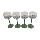 4 Vintage Alsace Wine Glasses with green feet floral decorations