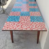 Table de ferme ancienne plateau mosaïque piètements fuselée -2m64