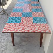 Old farmhouse table with mosaic top and tapered legs - 2m64