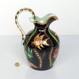 Large pitcher / Monaco vase in polychrome earthenware with bas relief decoration of fish on a seabed