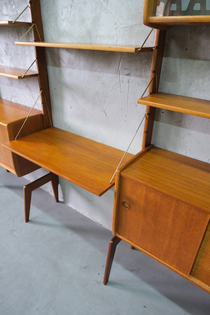 Mid-Century Modular Teak Free-Standing Wall Unit with Desk by John Texmon for Blindheim Mobelfabrik,