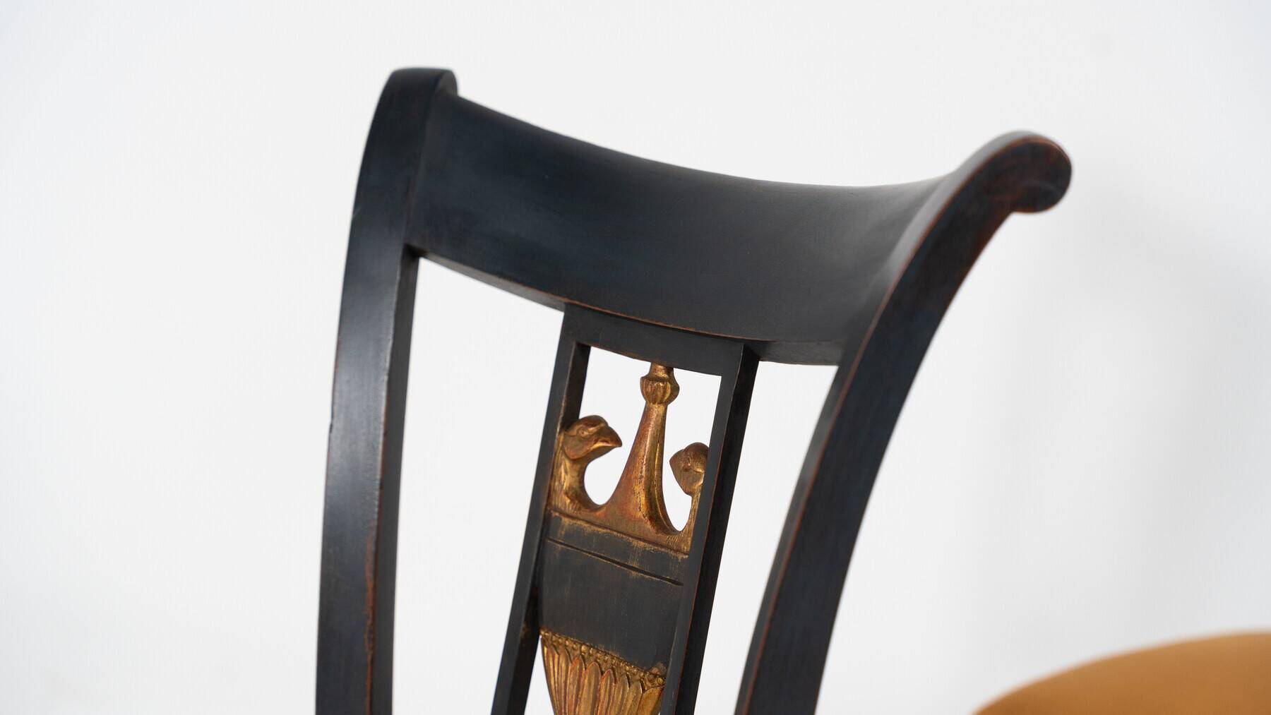 Set of 2 Black and Gold Armchairs and 4 Chairs, Empire style