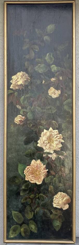 Painted panel of a still life in oil 90 x 27 cm