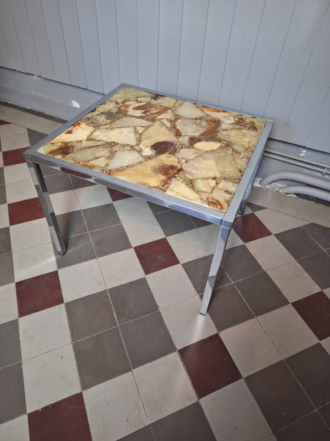 Marble and stainless steel coffee table