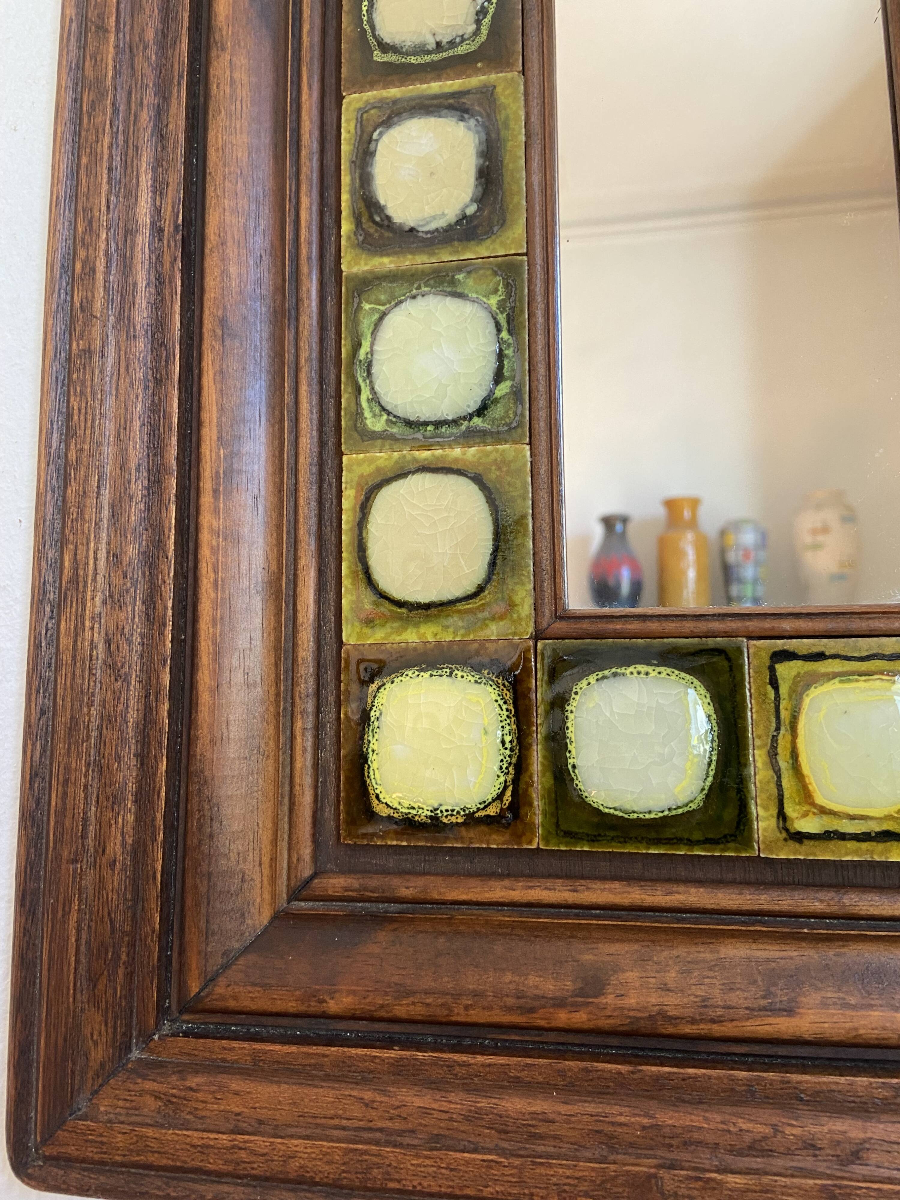 Ceramic and wood mirror from the 80s.