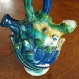 Antique glazed terracotta jug from Seminara Calabria, signed Ditto