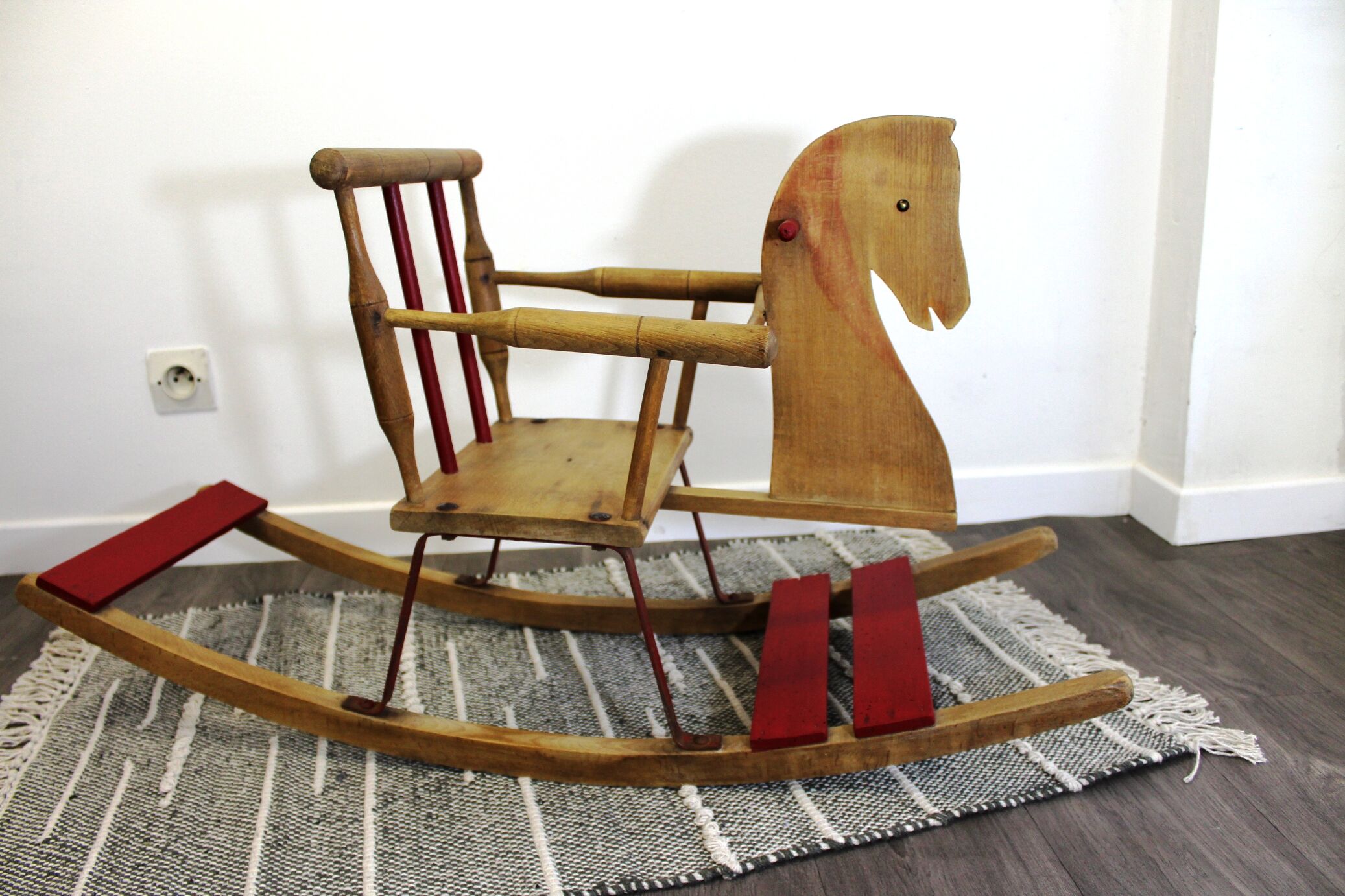 Rocking horse old red and wood