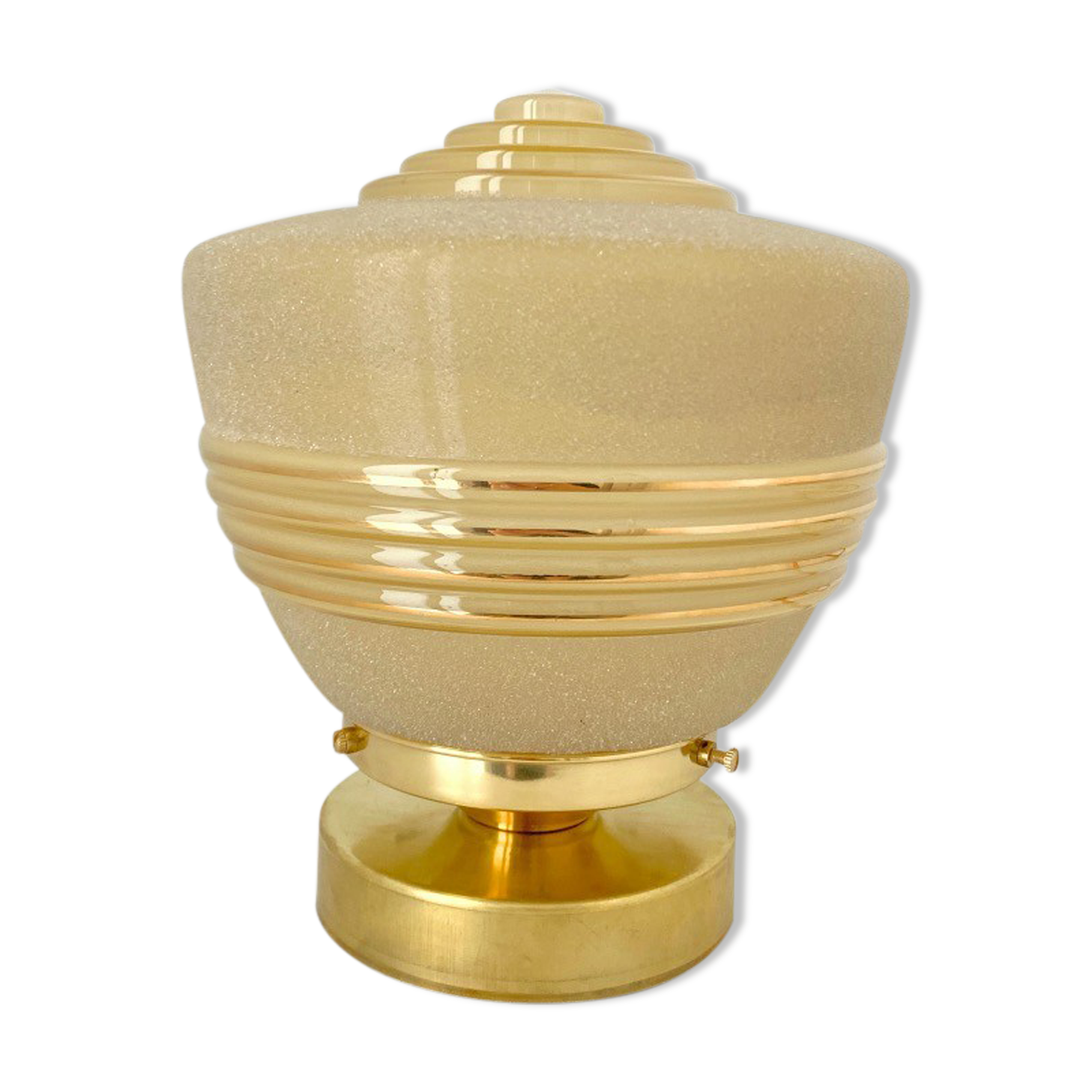 Old globe table lamp in beige and gold glass