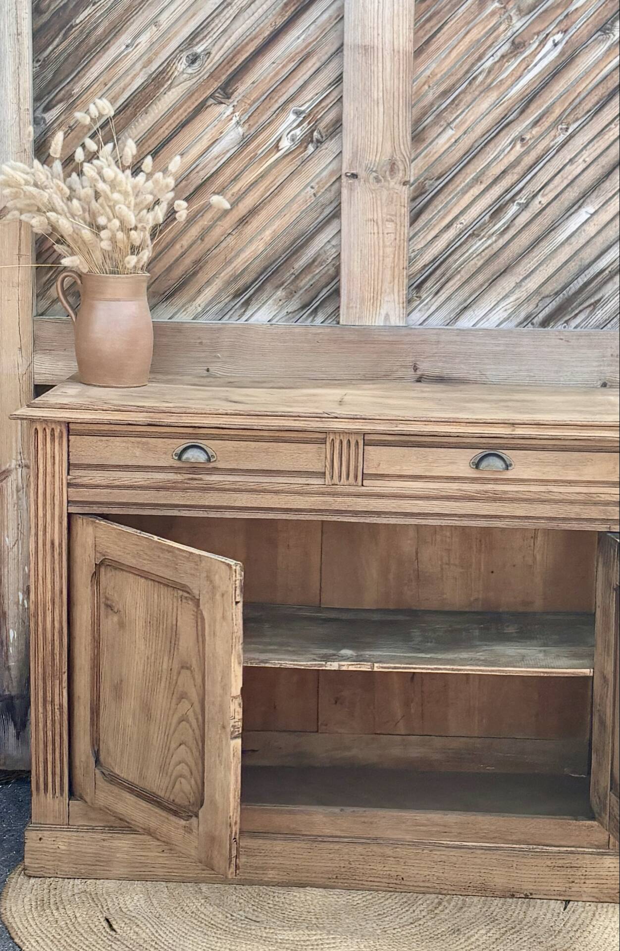 Buffet ancien en chêne massif brut 2 tiroirs - esprit campagne chic