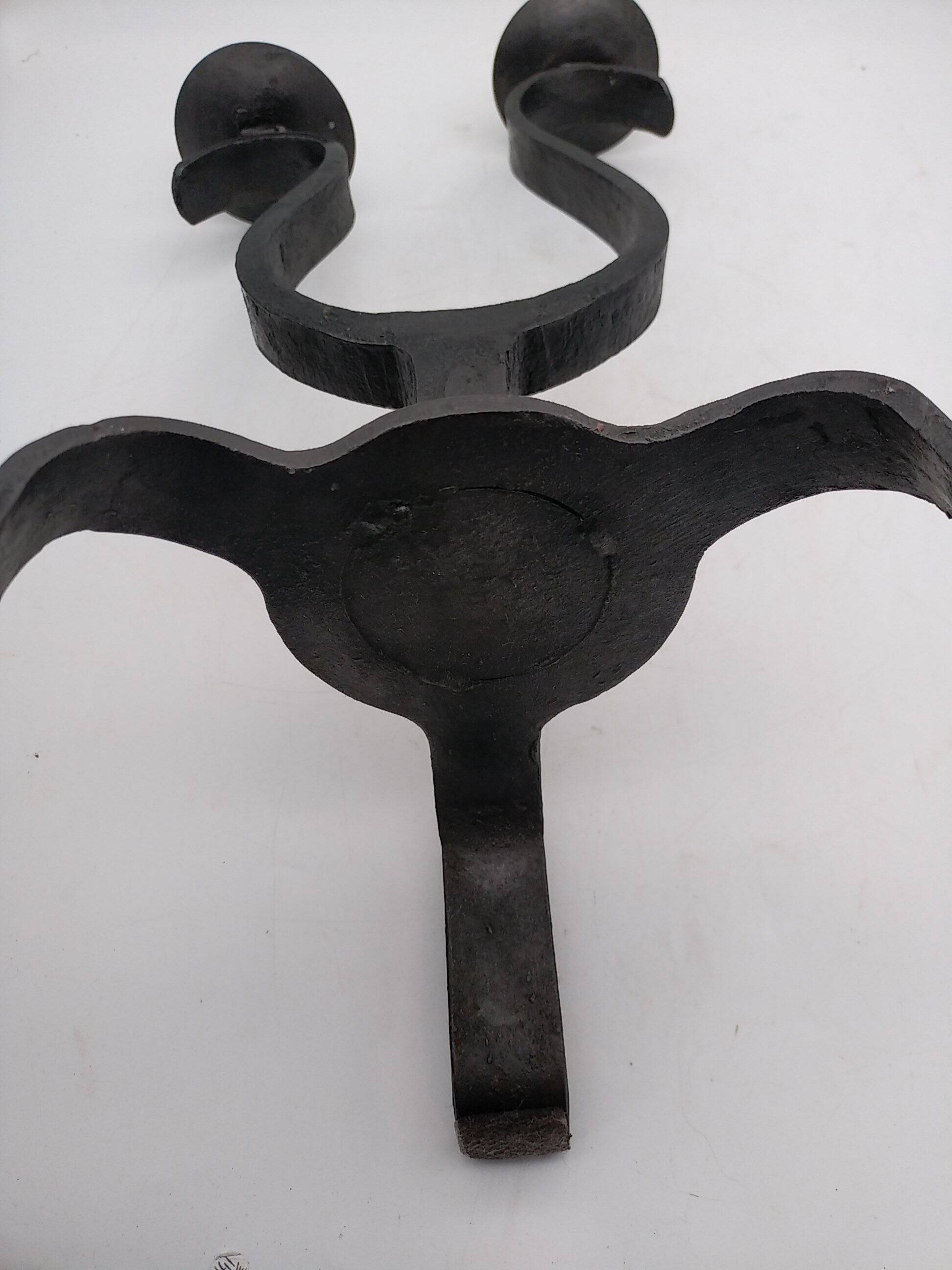 Brutalist wrought iron candle holder. Birds .