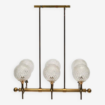 Vintage gilded brass and glass chandelier attributed to Carl Fagerlund for Orrefors, 1960s