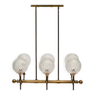 Vintage gilded brass and glass chandelier attributed to Carl Fagerlund for Orrefors, 1960s