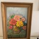 Painting on framed wood panel the bouquet of roses signed and vintage