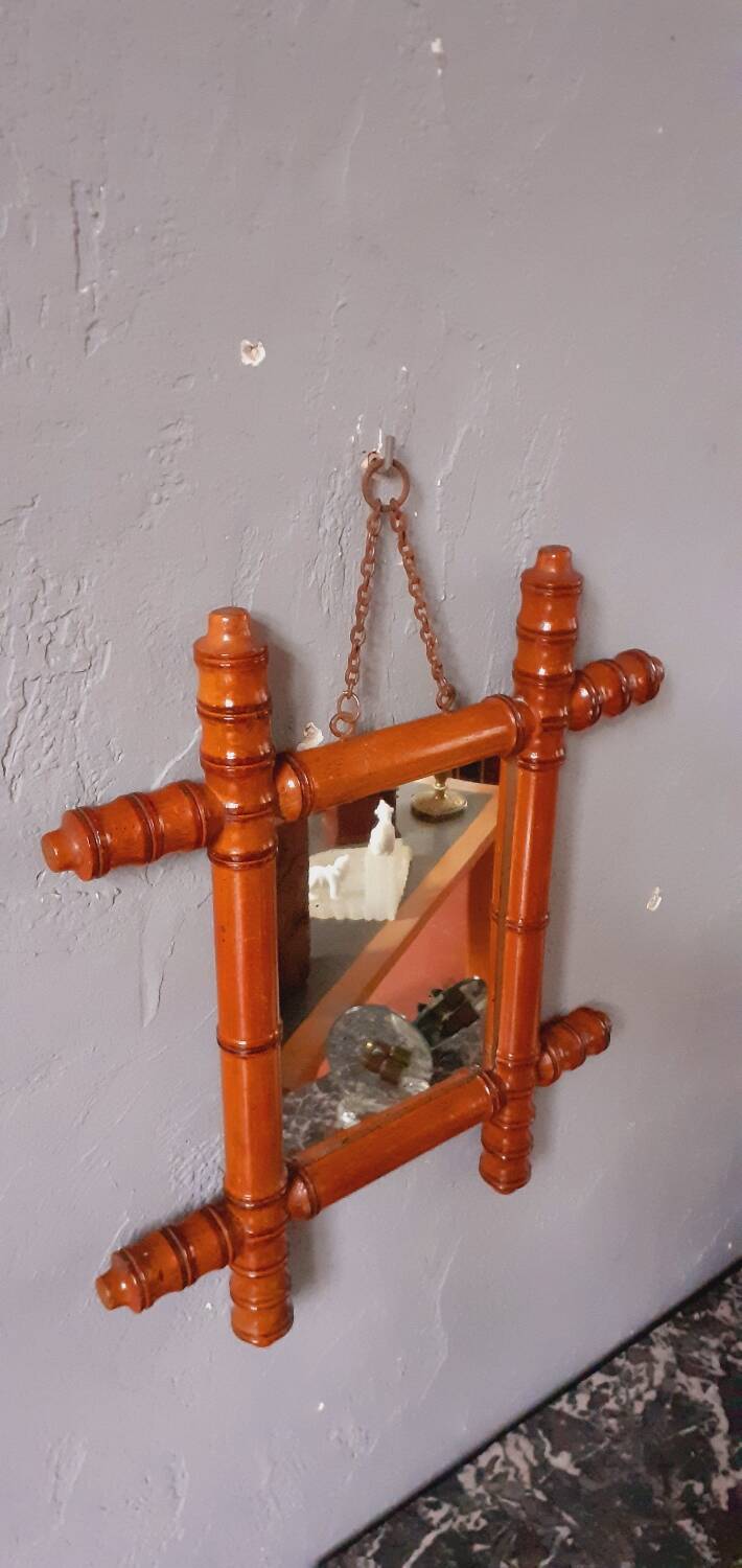 Late 19th century mirror circa 1900 in beech, bamboo shape