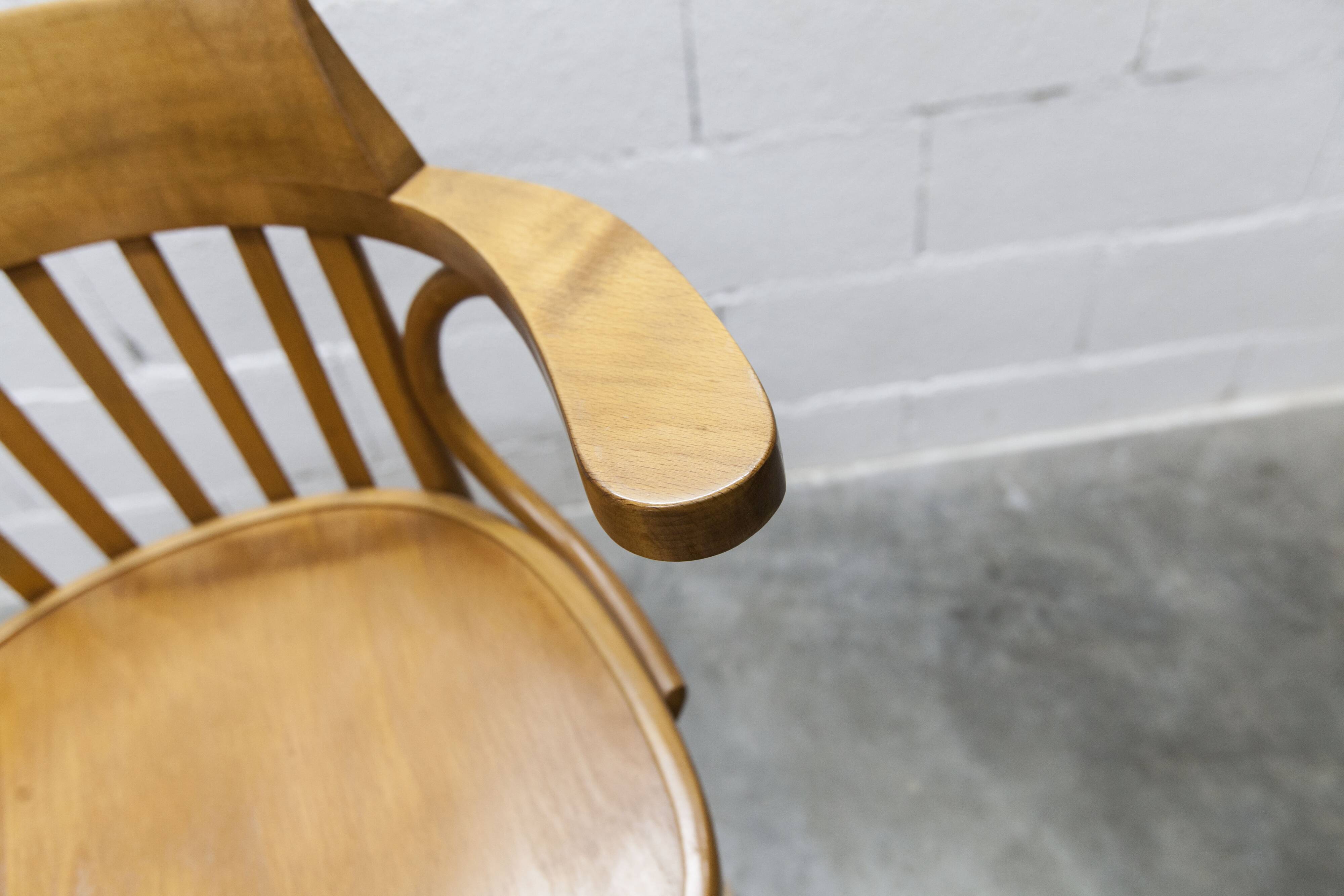 Scandinavian 1960s curved wood swivel office chair