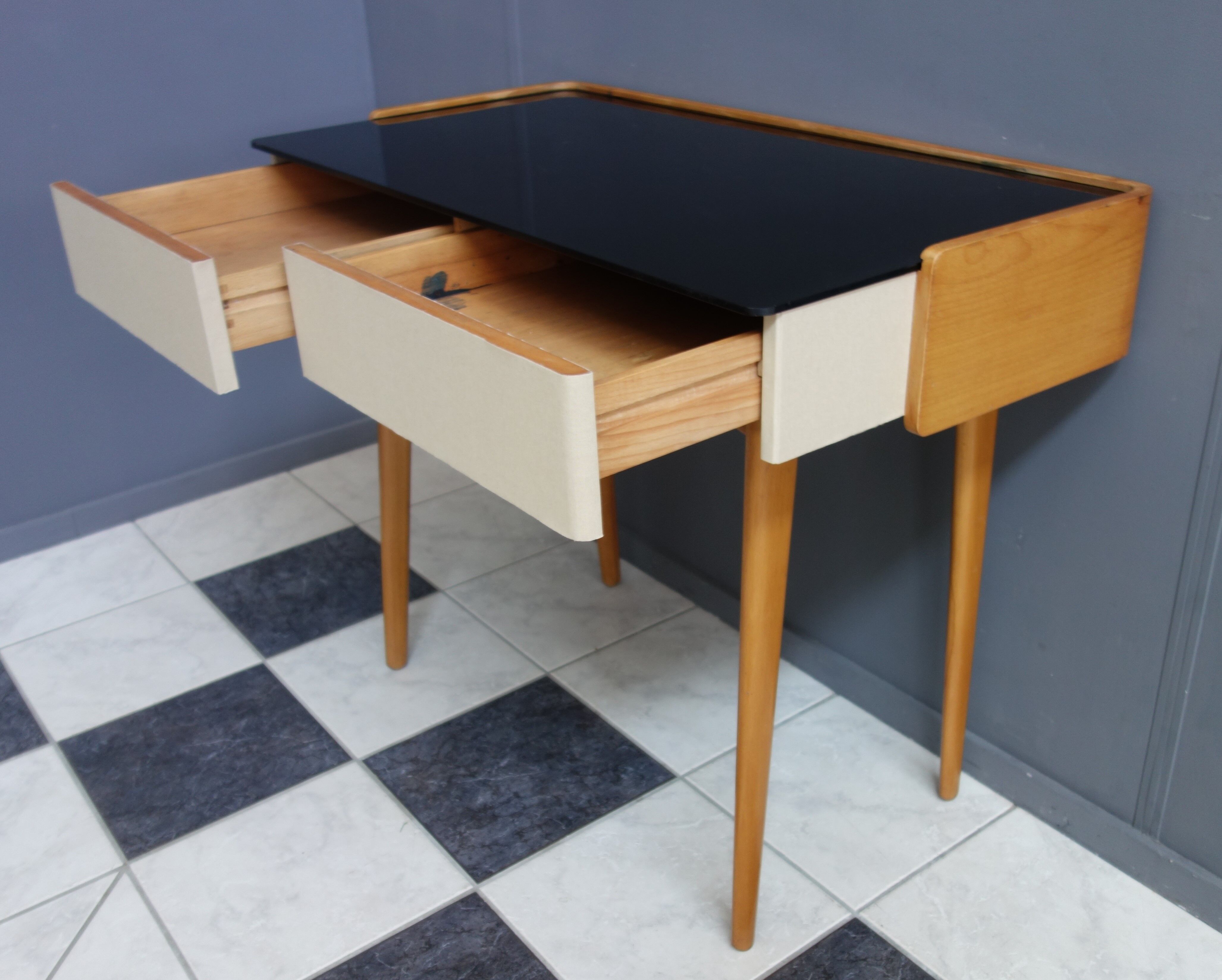 Writing desk table with Black Opaxit glass top 1960s