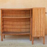 Rattan bar with 3 vintage stools