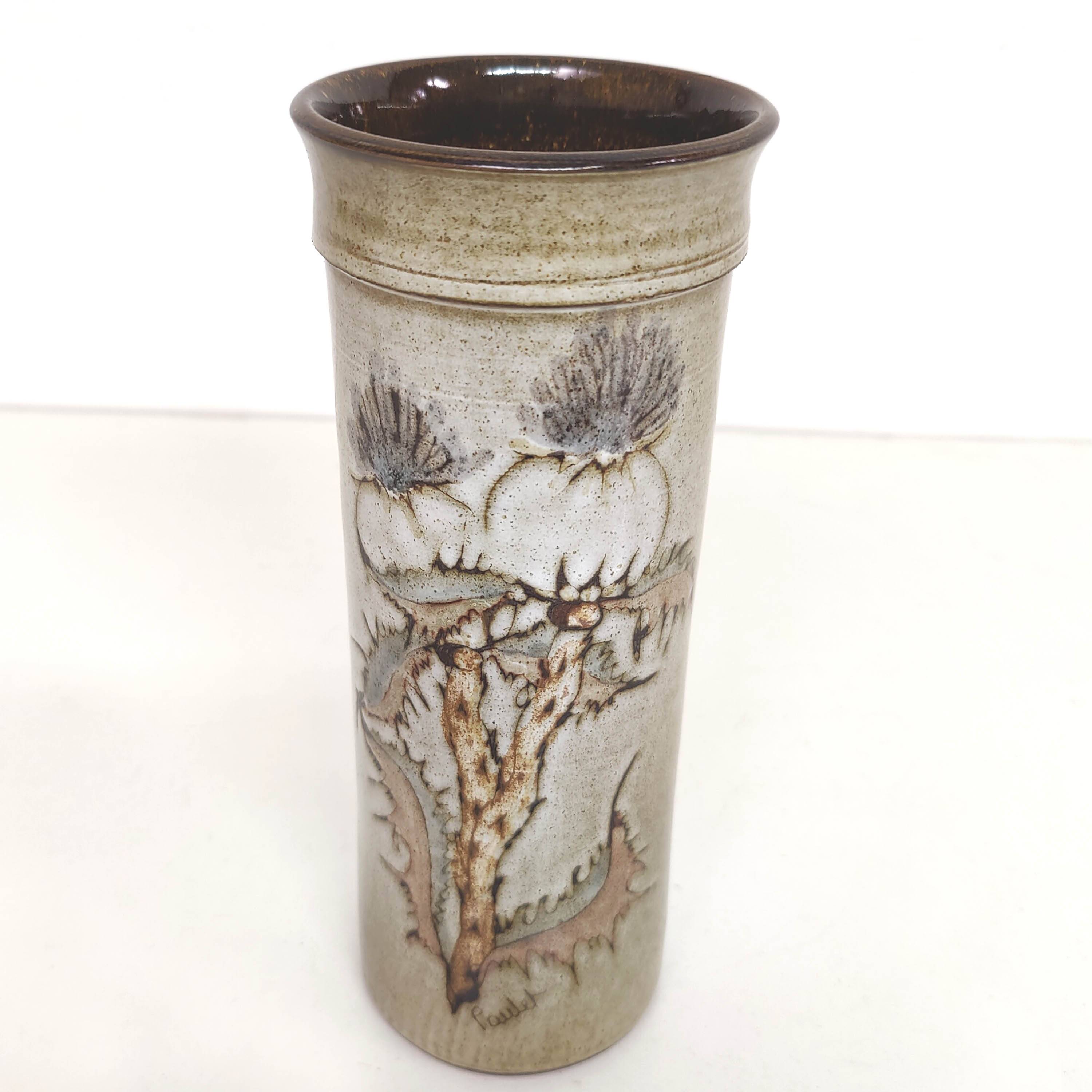Ceramic vase decorated with thistle flowers signed Paulet