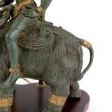Sculptural lamp in bronze with double patina representing Indra on Airavata