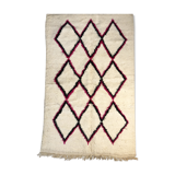Carpet berber moroccan azilal off-white with pink and black diamonds 100x155cm