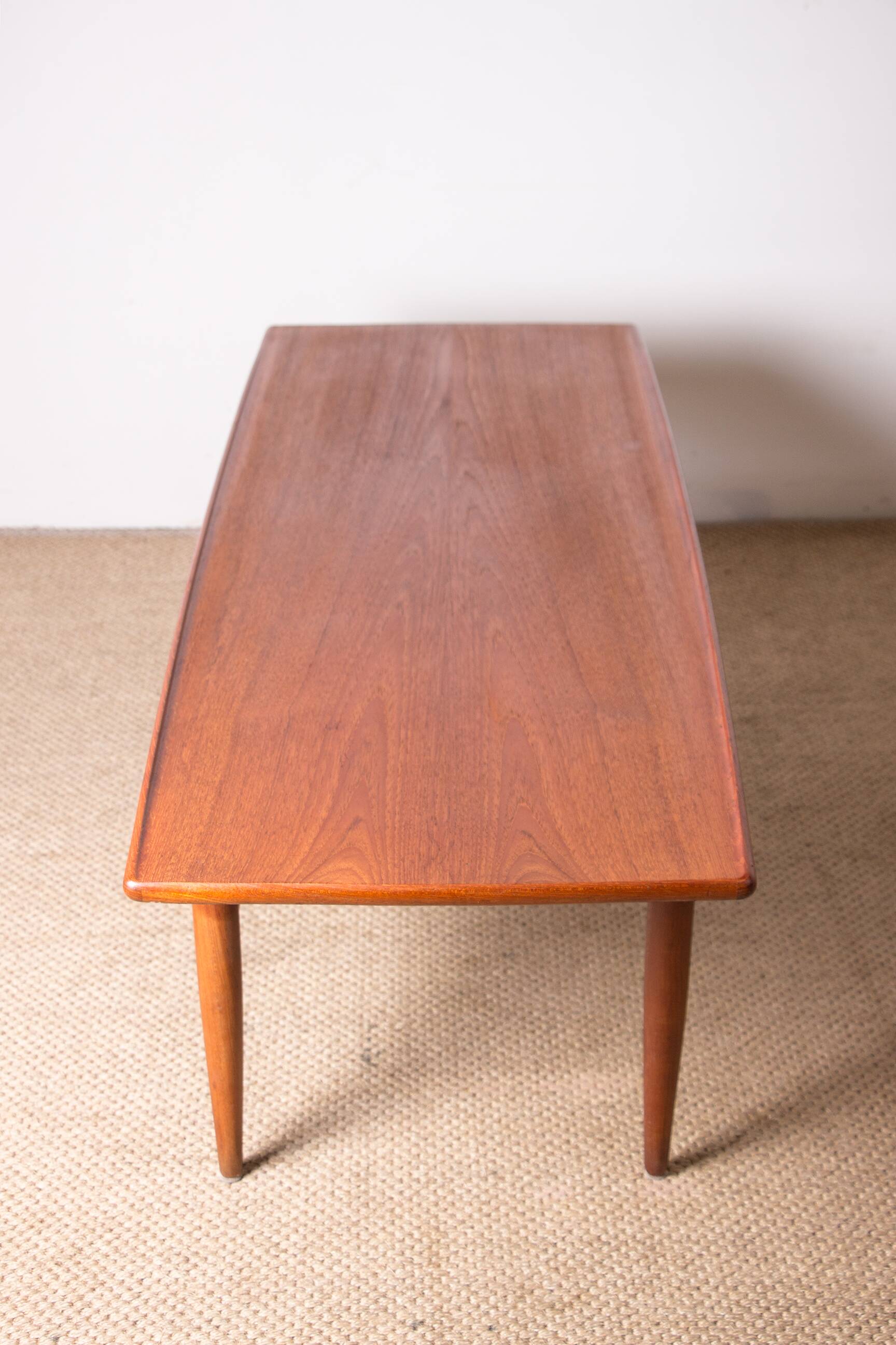 Danish coffee table in teak and rattan by KT Mobler 1960