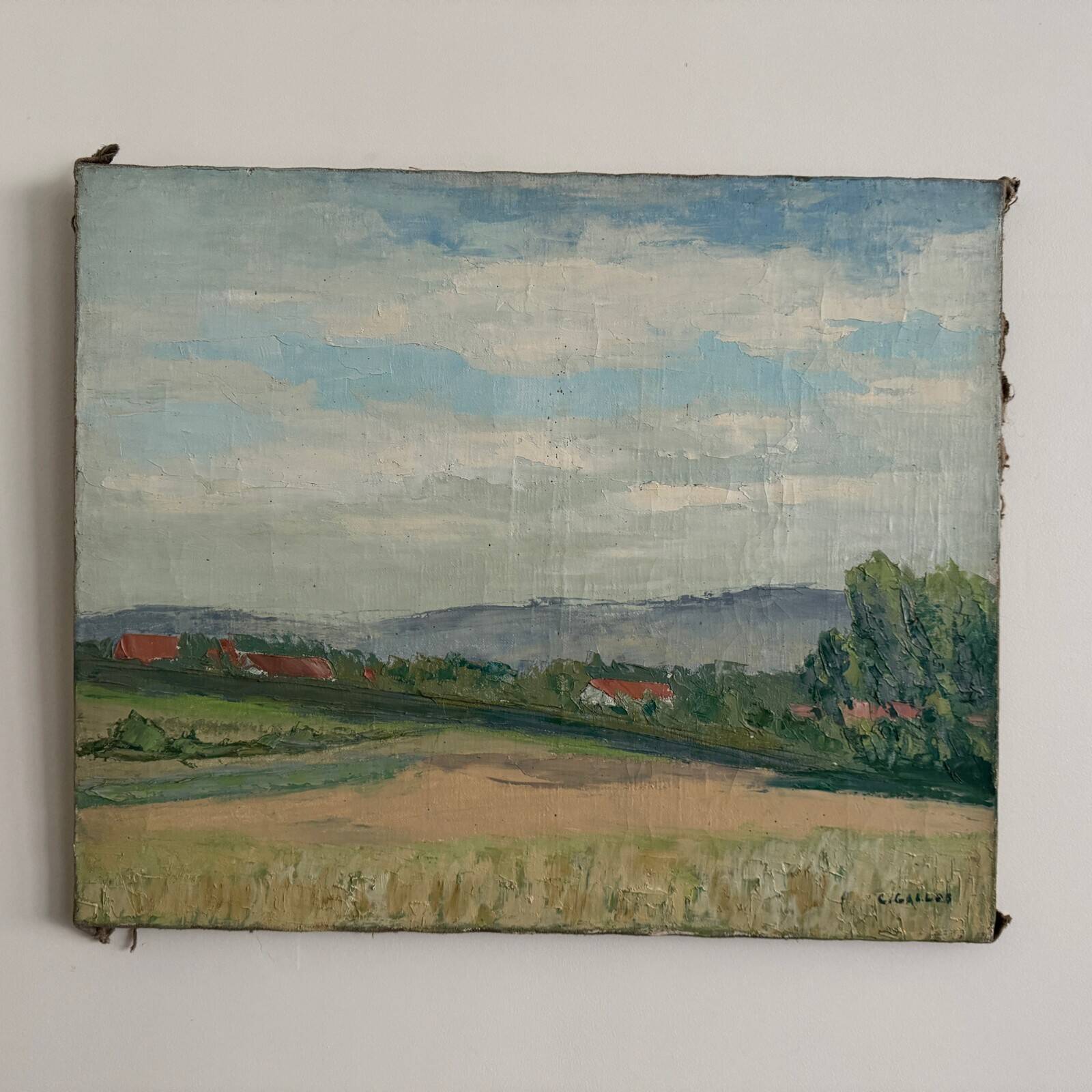 Oil on canvas depicting a 20th century landscape by Carlos Gallos