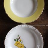 6 mismatched deep plates in floral colours from Digoin, Sarreguemines, Gien.