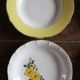 6 mismatched deep plates in floral colours from Digoin, Sarreguemines, Gien.