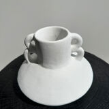 Handmade terracotta vase painted white with double handles H:16 D:20