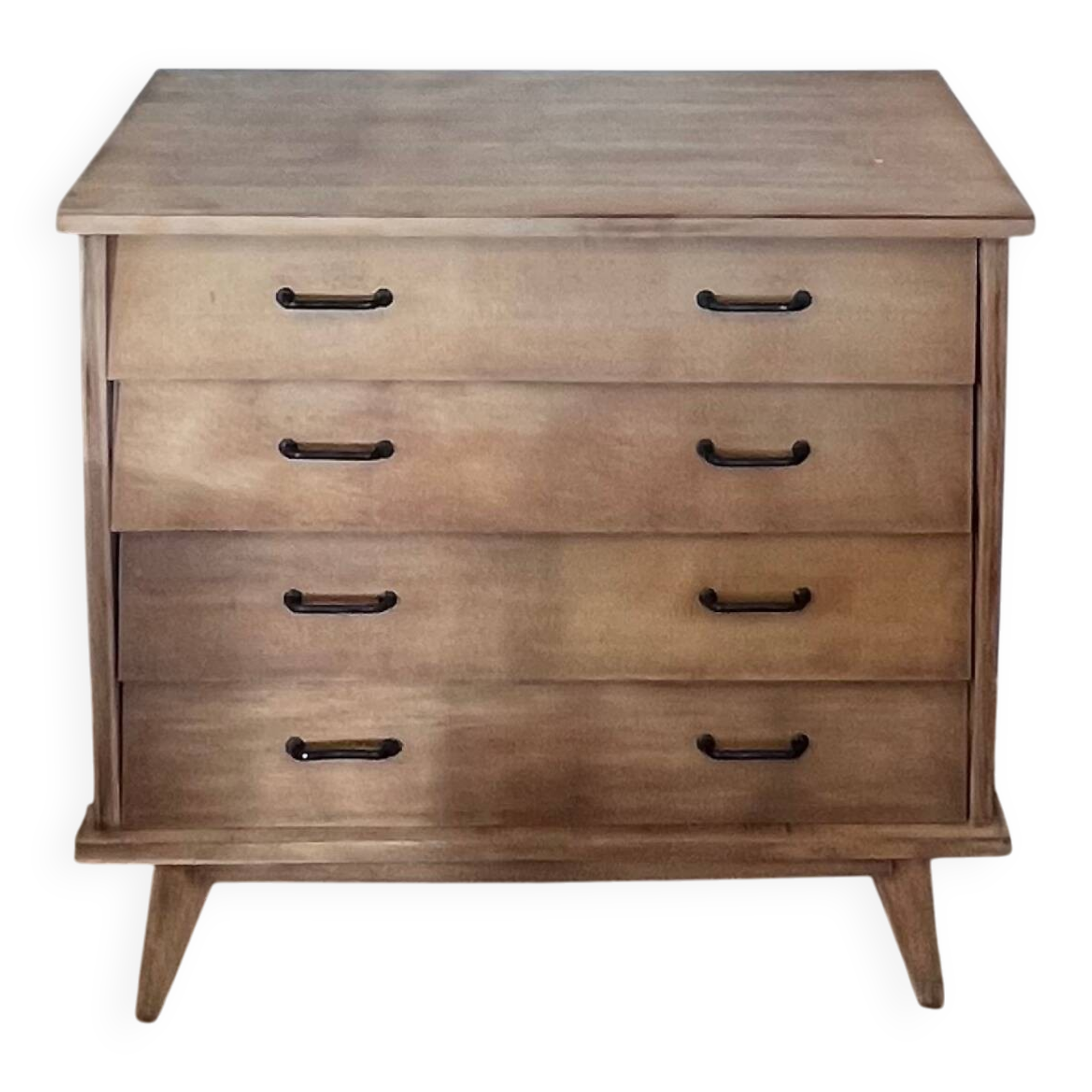 Commode en chêne brut, pieds compas, années 50