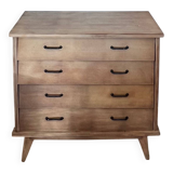 Commode en chêne brut, pieds compas, années 50