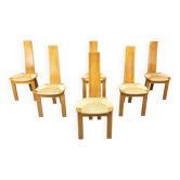 Vintage hich back wicker dining chairs, set of 6 - 1960s