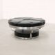 Large Italian circular bench in leather, chromed metal structure, 1970