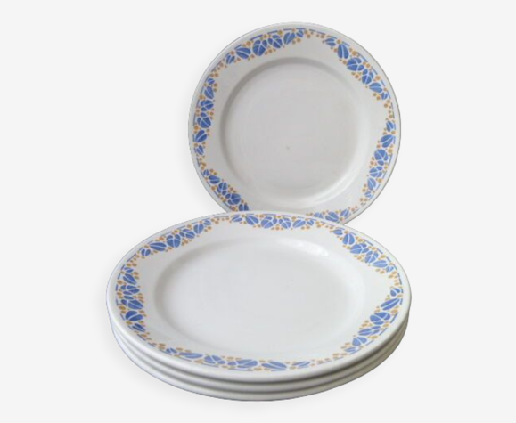 Set de 4 assiettes plates HBCM Creil et Montereau modèle Colette