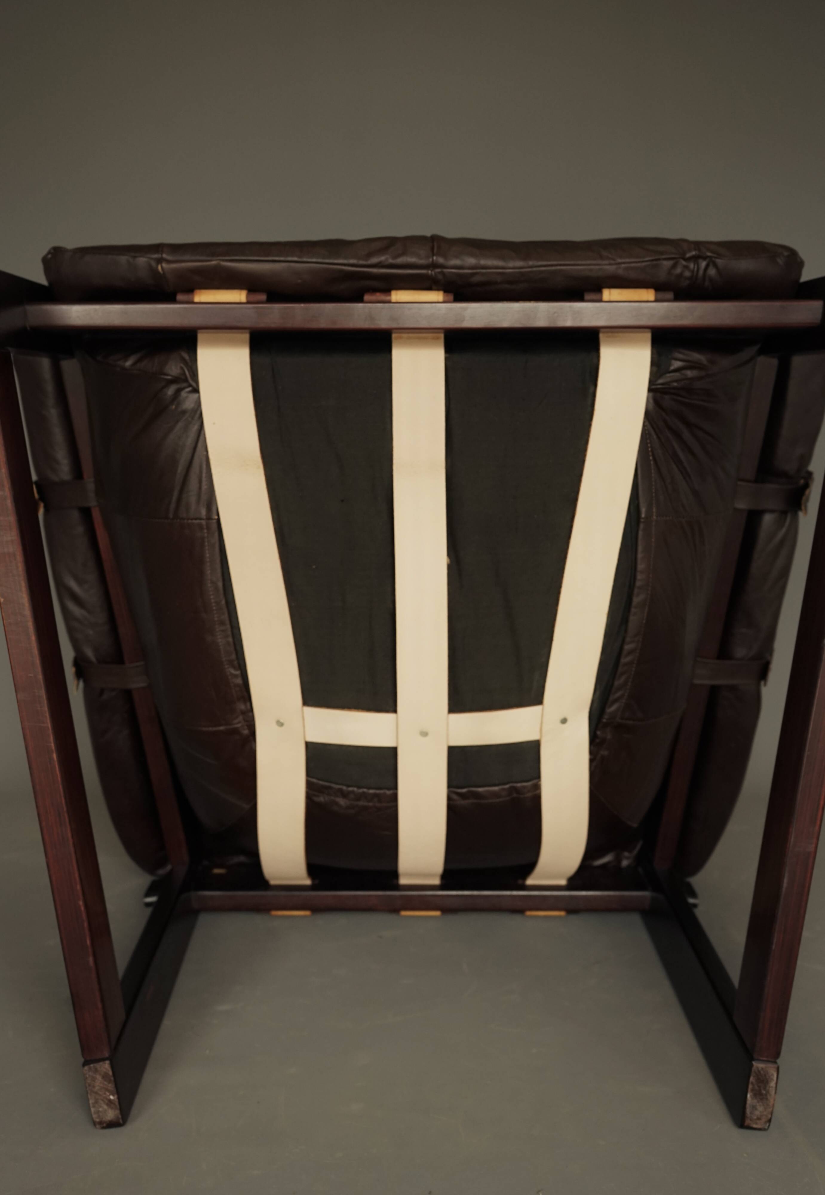 Rare pair of model MP-91 leather lounge chairs by Percival Lafer