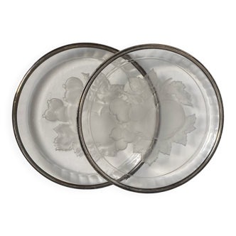 Pair of bottle coasters, in crystal and silver with Minerva hallmark.