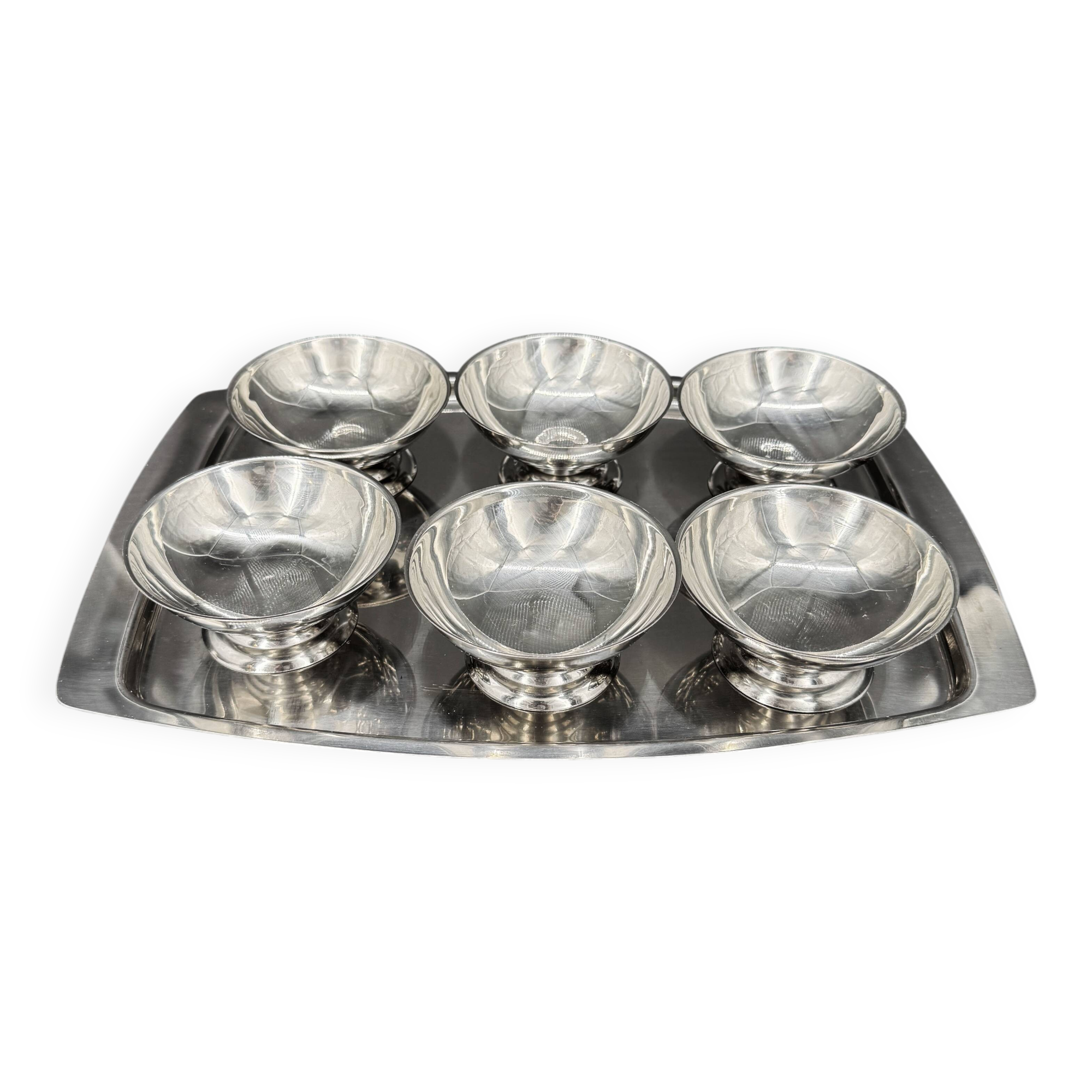 Set of 6 bowls on a tray, mid-century 1960s design