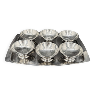 Set of 6 bowls on a tray, mid-century 1960s design