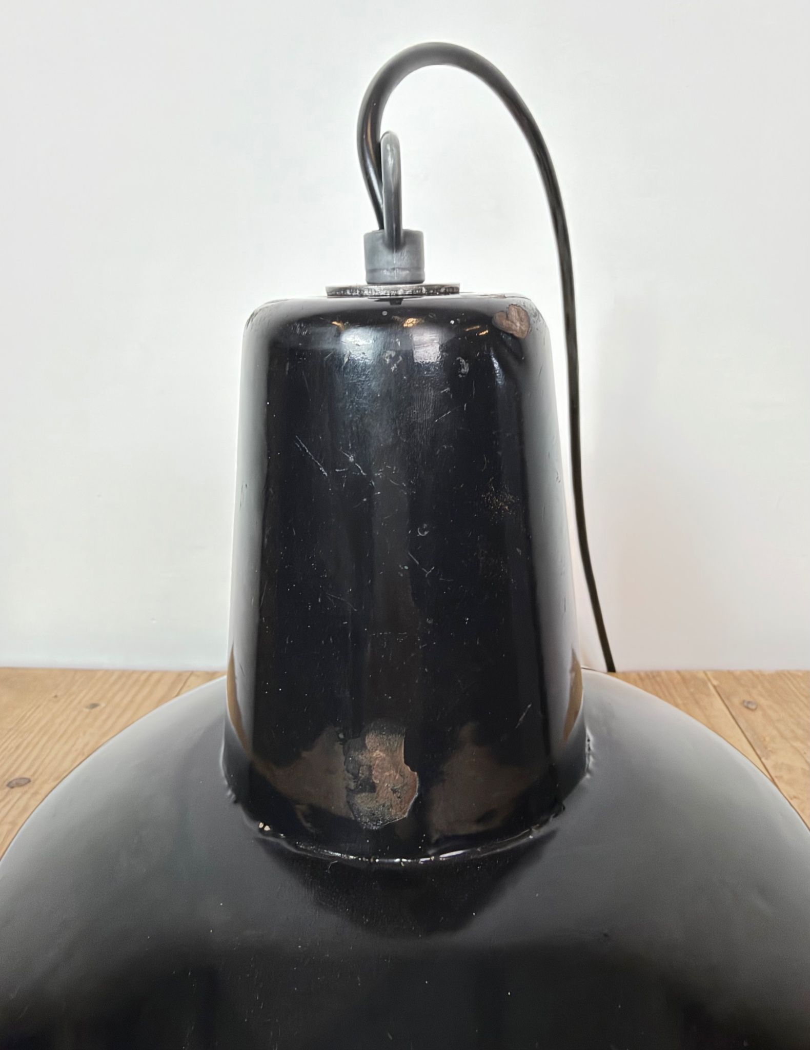 Industrial Black Enamel Factory Pendant Lamp, 1950s
